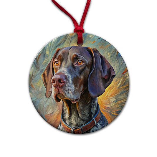 German Shorthaired Pointer Dog Expressionism Art Round Ceramic Holiday Christmas Tree Ornament