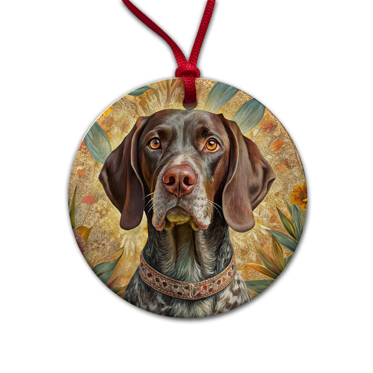 German Shorthaired Pointer Dog French Bohemian Art Round Ceramic Holiday Christmas Tree Ornament