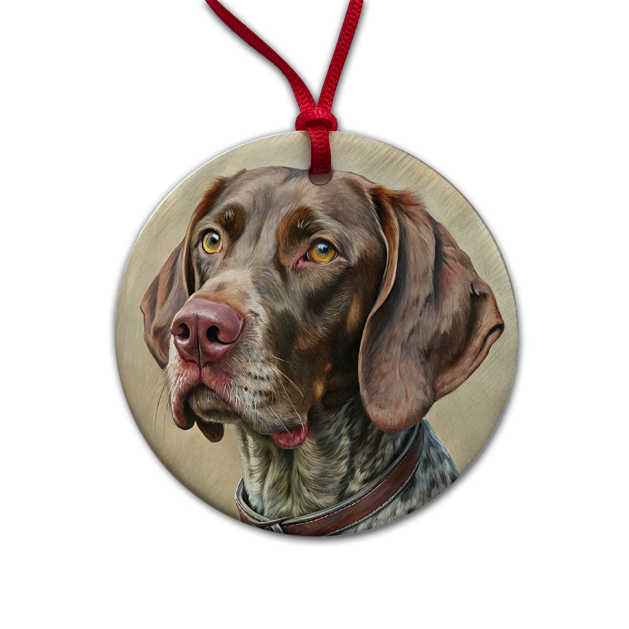 German Shorthaired Pointer Dog Illustration Round Ceramic Holiday Christmas Tree Ornament