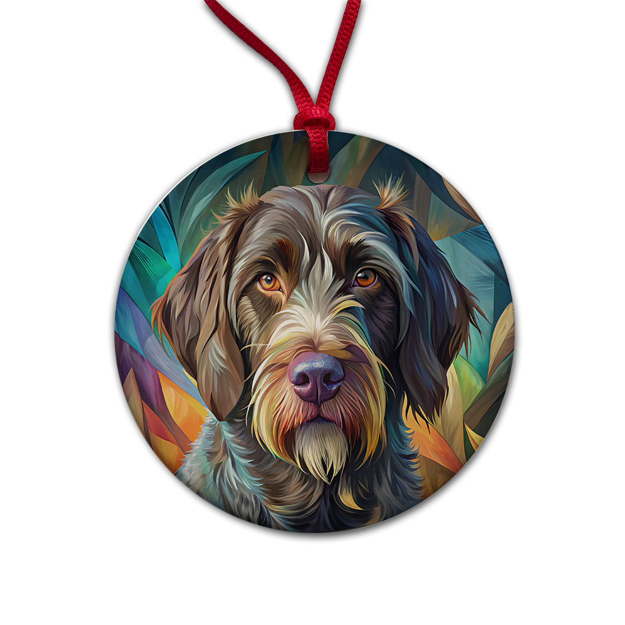 German Wirehaired Pointer Dog Contemporary Art Round Ceramic Holiday Christmas Tree Ornament