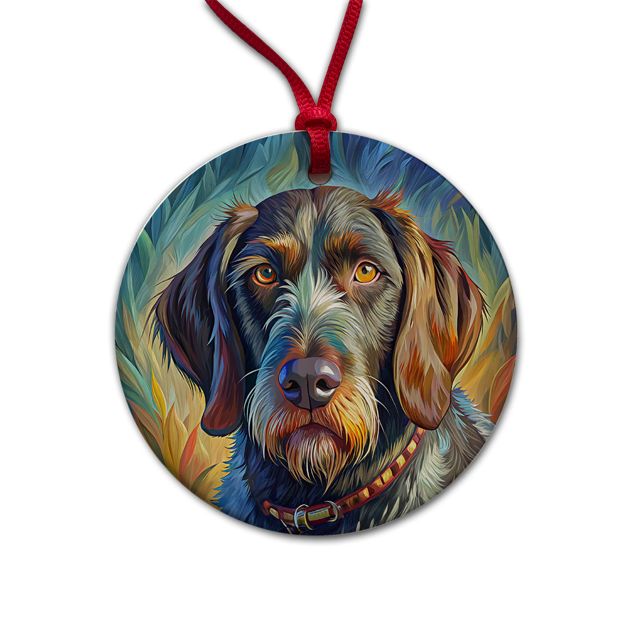 German Wirehaired Pointer Dog Pop Art Round Ceramic Holiday Christmas Tree Ornament