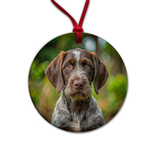 German Wirehaired Pointer Dog Puppy Photo Round Ceramic Holiday Christmas Tree Ornament