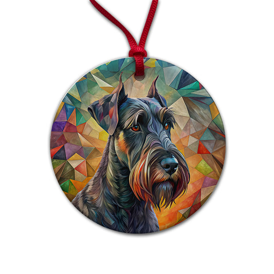 Giant Schnauzer Dog Abstract Art Round Ceramic Holiday Christmas Tree Ornament