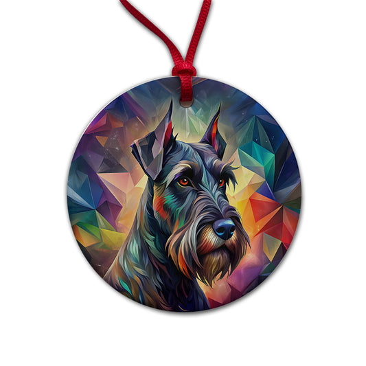 Giant Schnauzer Dog Abstract Stylized Art Round Ceramic Holiday Christmas Tree Ornament