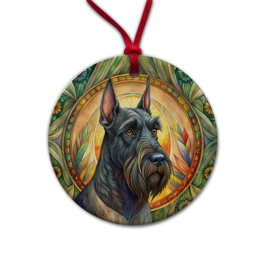 Giant Schnauzer Dog Art Nouveau Round Ceramic Holiday Christmas Tree Ornament