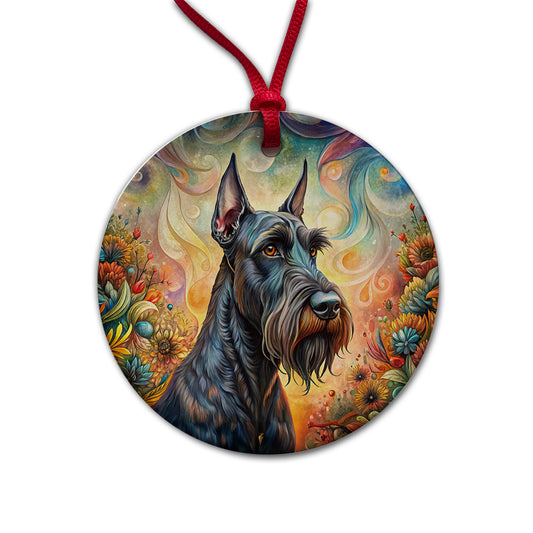 Giant Schnauzer Dog Bohemian Art Round Ceramic Holiday Christmas Tree Ornament