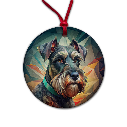 Giant Schnauzer Dog Contemporary Art Round Ceramic Holiday Christmas Tree Ornament