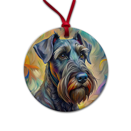 Giant Schnauzer Dog Expressionism Art Round Ceramic Holiday Christmas Tree Ornament