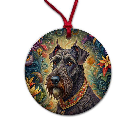 Giant Schnauzer Dog French Bohemian Art Round Ceramic Holiday Christmas Tree Ornament