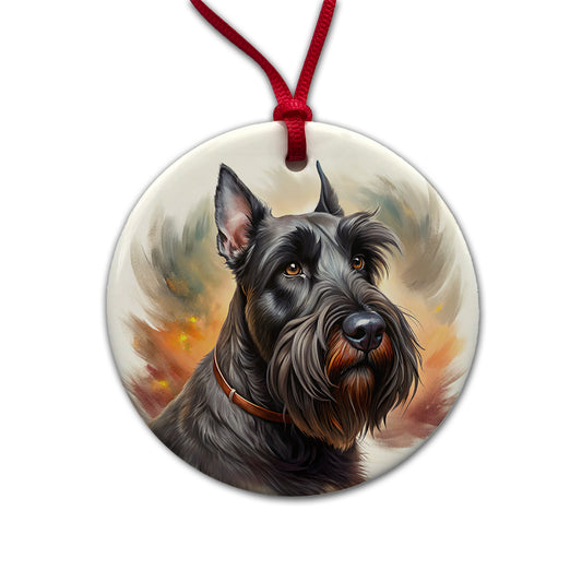 Giant Schnauzer Dog Illustration Round Ceramic Holiday Christmas Tree Ornament