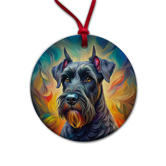 Giant Schnauzer Dog Pop Art Round Ceramic Holiday Christmas Tree Ornament