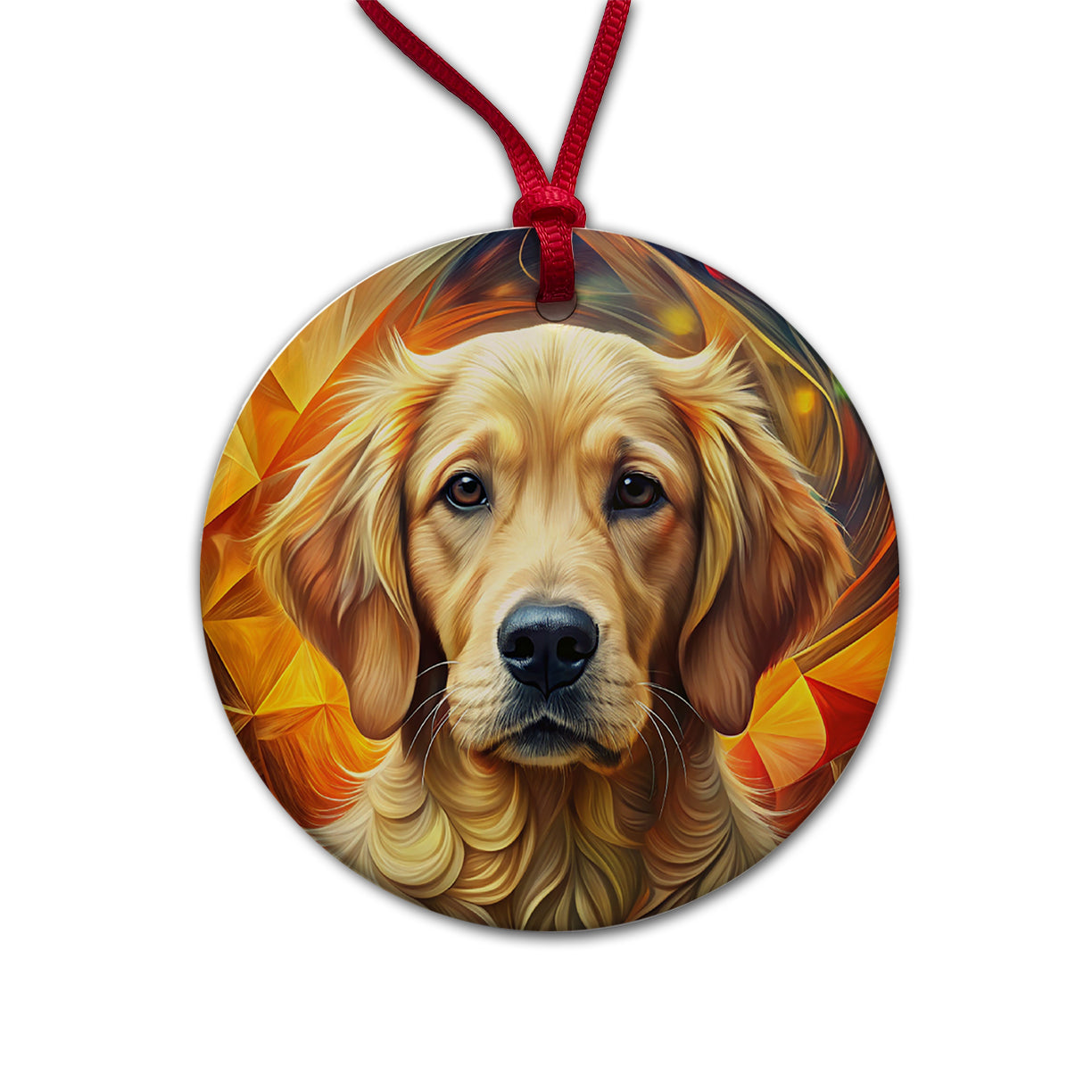 Golden Retriever Dog Abstract Art Round Ceramic Holiday Christmas Tree Ornament