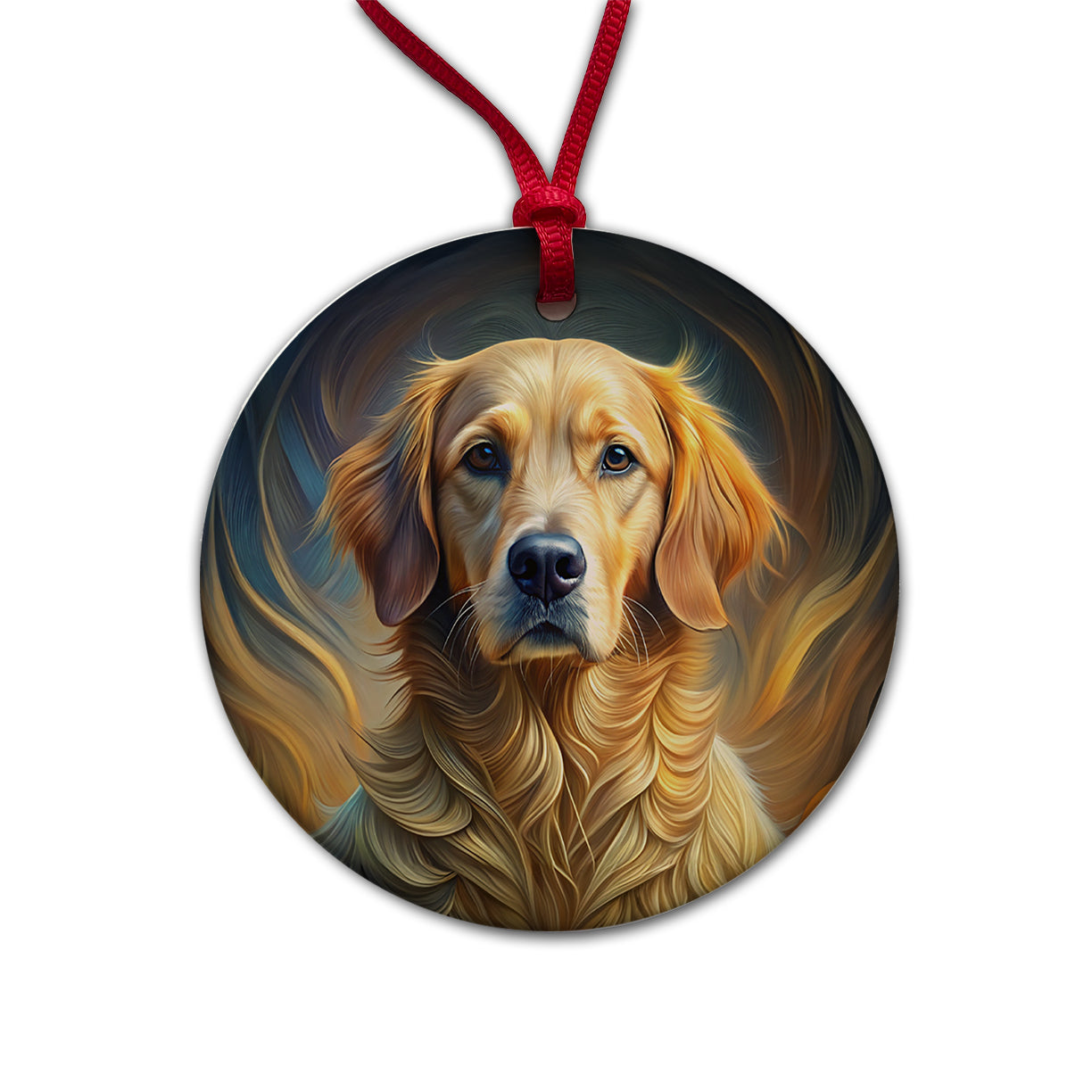 Golden Retriever Dog Abstract Stylized Art Round Ceramic Holiday Christmas Tree Ornament