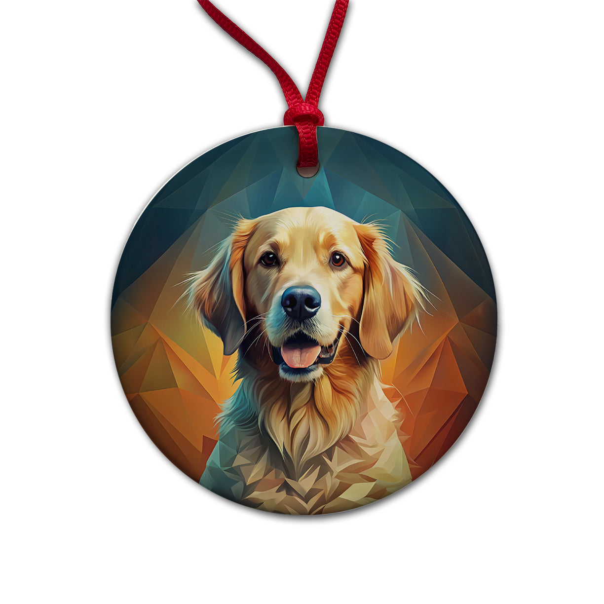 Golden Retriever Dog Contemporary Art Round Ceramic Holiday Christmas Tree Ornament