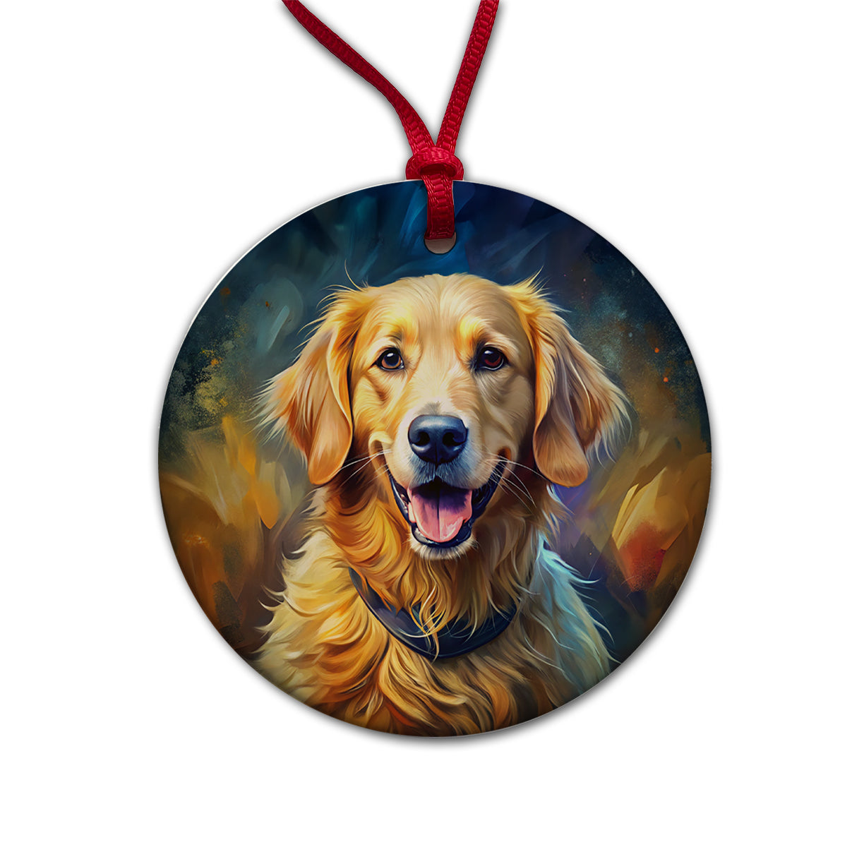 Golden Retriever Dog Expressionism Art Round Ceramic Holiday Christmas Tree Ornament