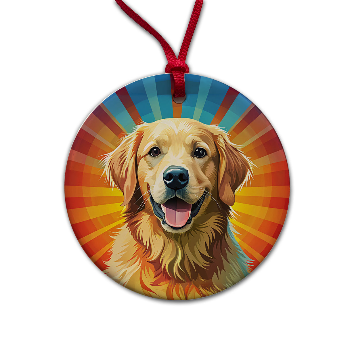 Golden Retriever Dog Pop Art Round Ceramic Holiday Christmas Tree Ornament
