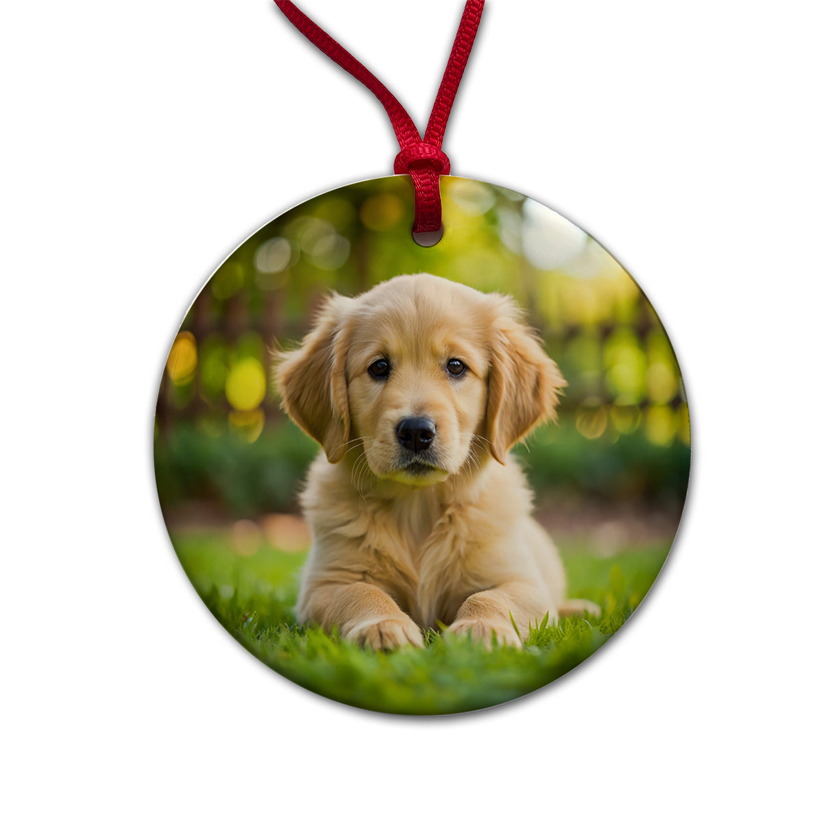 Golden Retriever Dog Puppy Photo Round Ceramic Holiday Christmas Tree Ornament