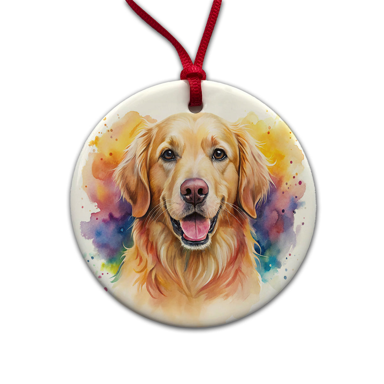 Golden Retriever Dog Watercolor Style Round Ceramic Holiday Christmas Tree Ornament