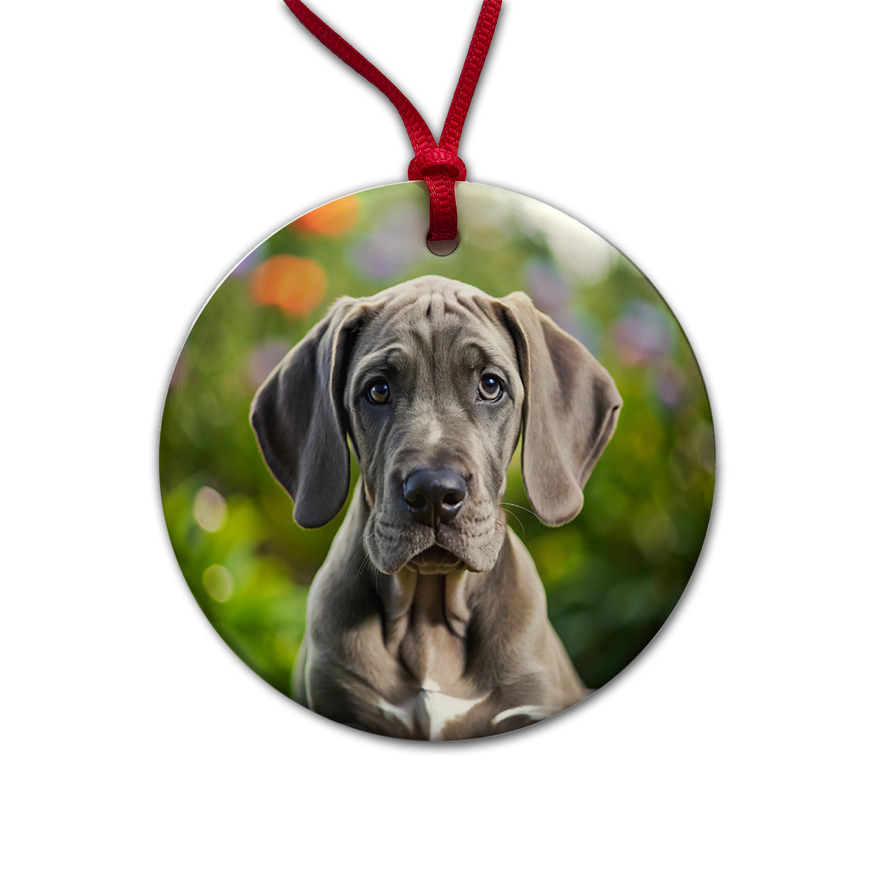 Great Dane Dog Puppy Photo Round Ceramic Holiday Christmas Tree Ornament