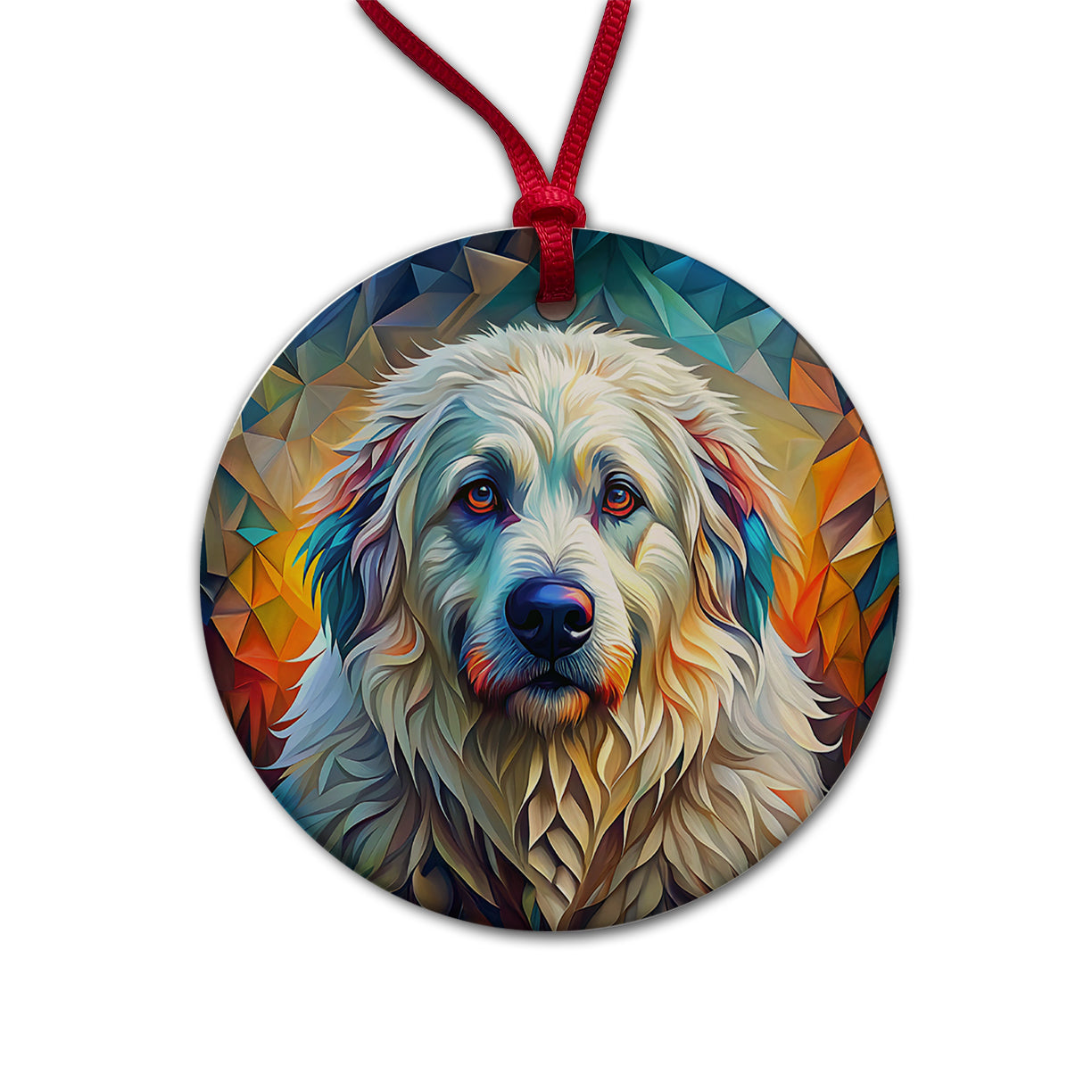 Great Pyrenees Dog Abstract Stylized Art Round Ceramic Holiday Christmas Tree Ornament