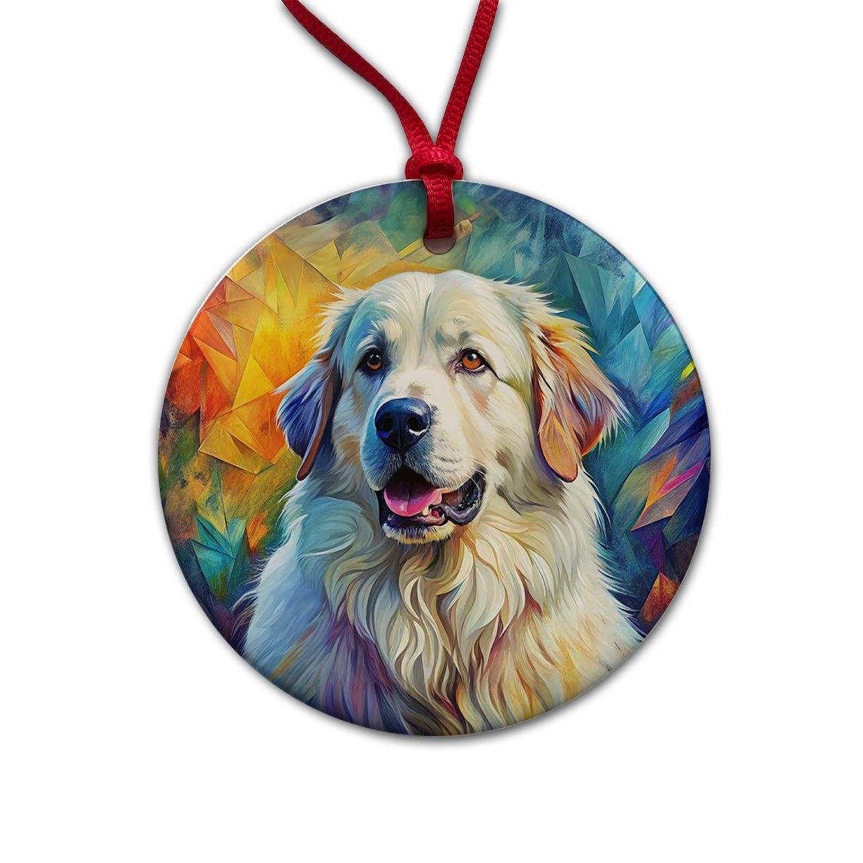 Great Pyrenees Dog Contemporary Art Round Ceramic Holiday Christmas Tree Ornament