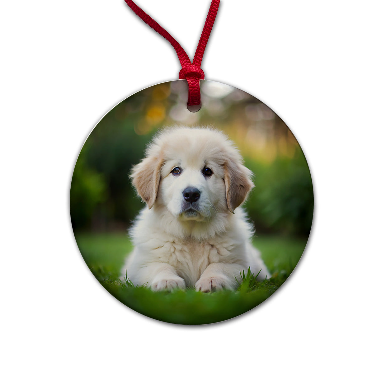 Great Pyrenees Dog Puppy Photo Round Ceramic Holiday Christmas Tree Ornament