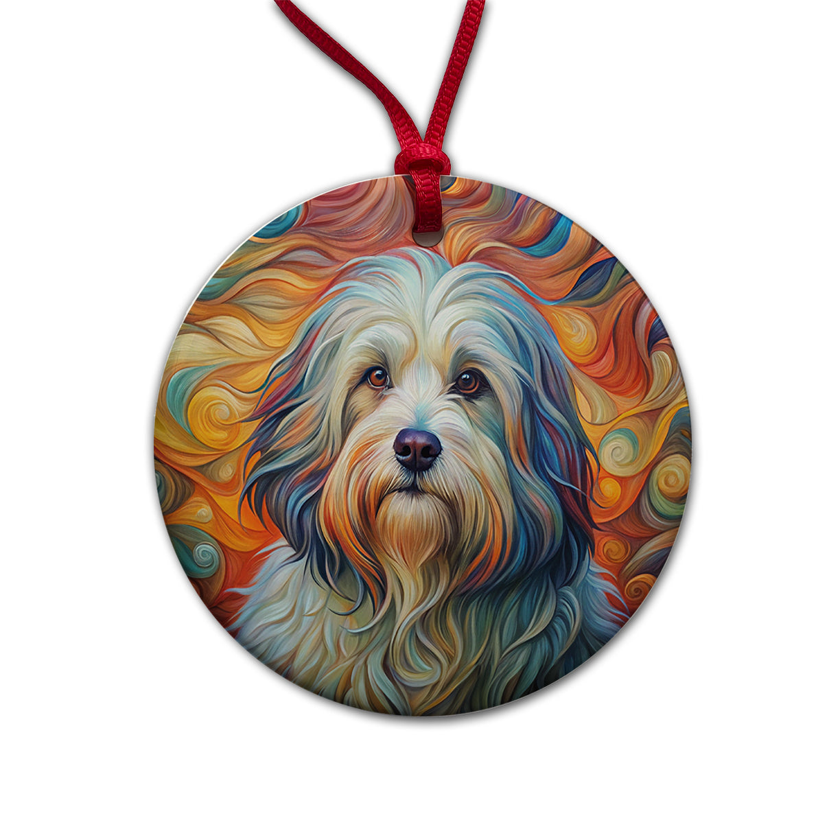 Havanese Dog Abstract Art Round Ceramic Holiday Christmas Tree Ornament