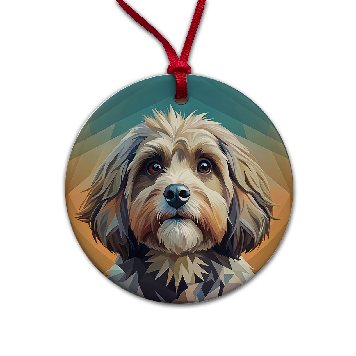 Havanese Dog Contemporary Art Round Ceramic Holiday Christmas Tree Ornament
