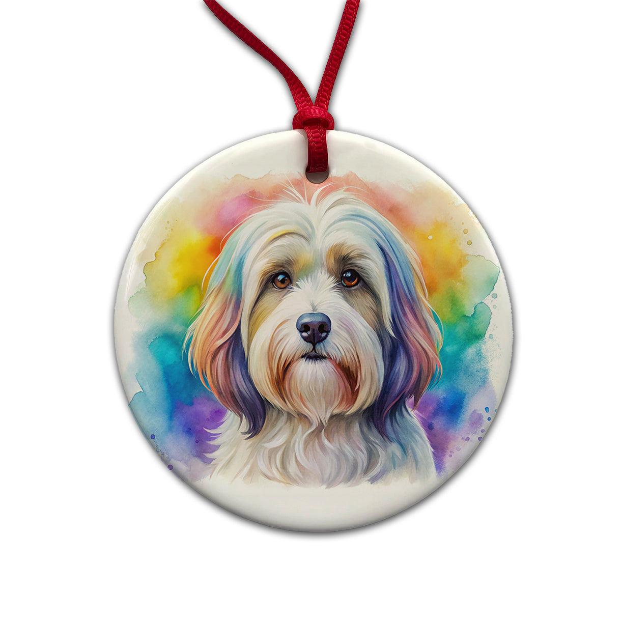 Havanese Dog Watercolor Style Round Ceramic Holiday Christmas Tree Ornament