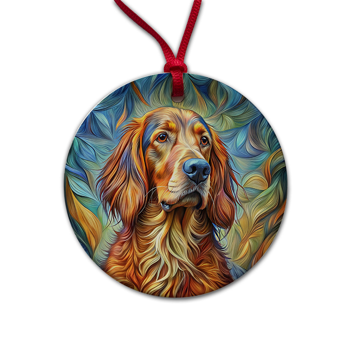 Irish Setter Dog Abstract Stylized Art Round Ceramic Holiday Christmas Tree Ornament