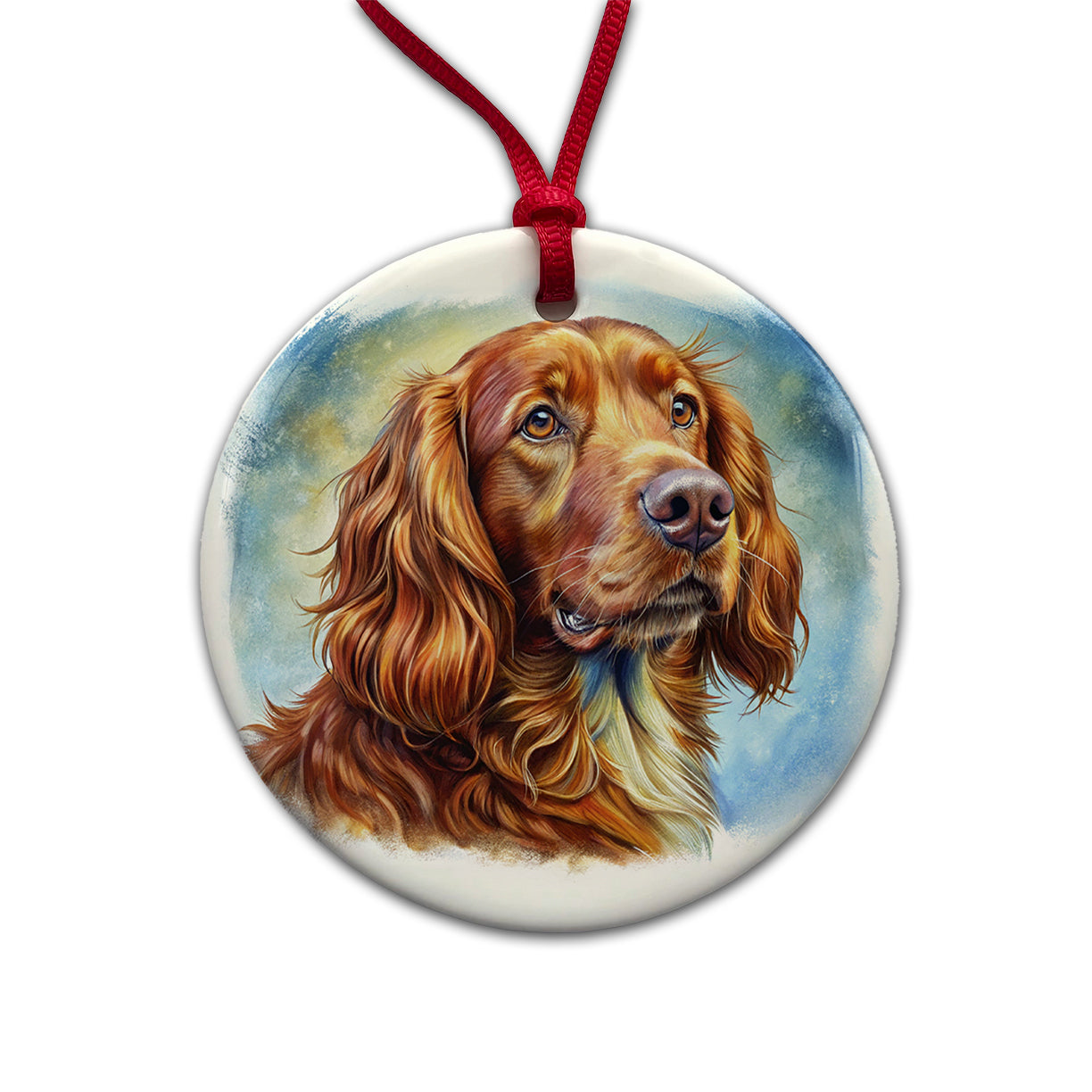Irish Setter Dog Illustration Round Ceramic Holiday Christmas Tree Ornament