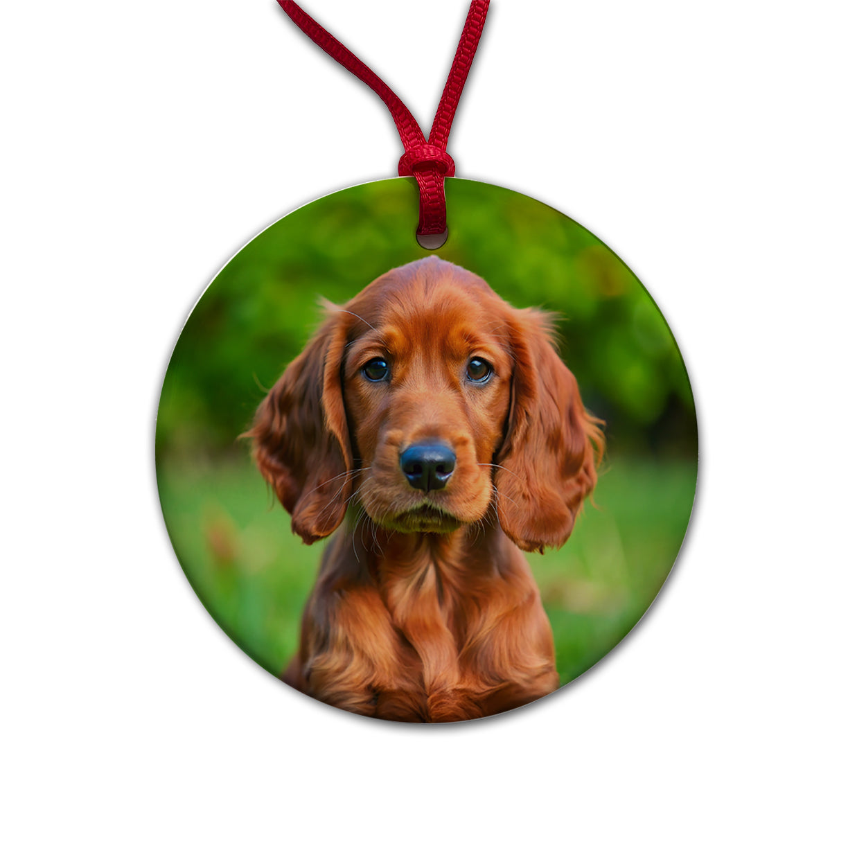 Irish Setter Dog Puppy Photo Round Ceramic Holiday Christmas Tree Ornament