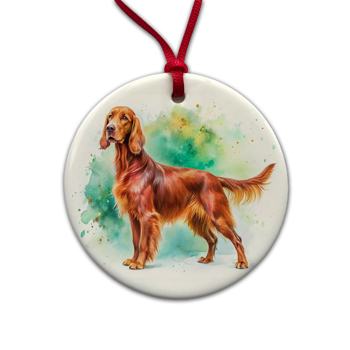 Irish Setter Dog Watercolor Style Round Ceramic Holiday Christmas Tree Ornament
