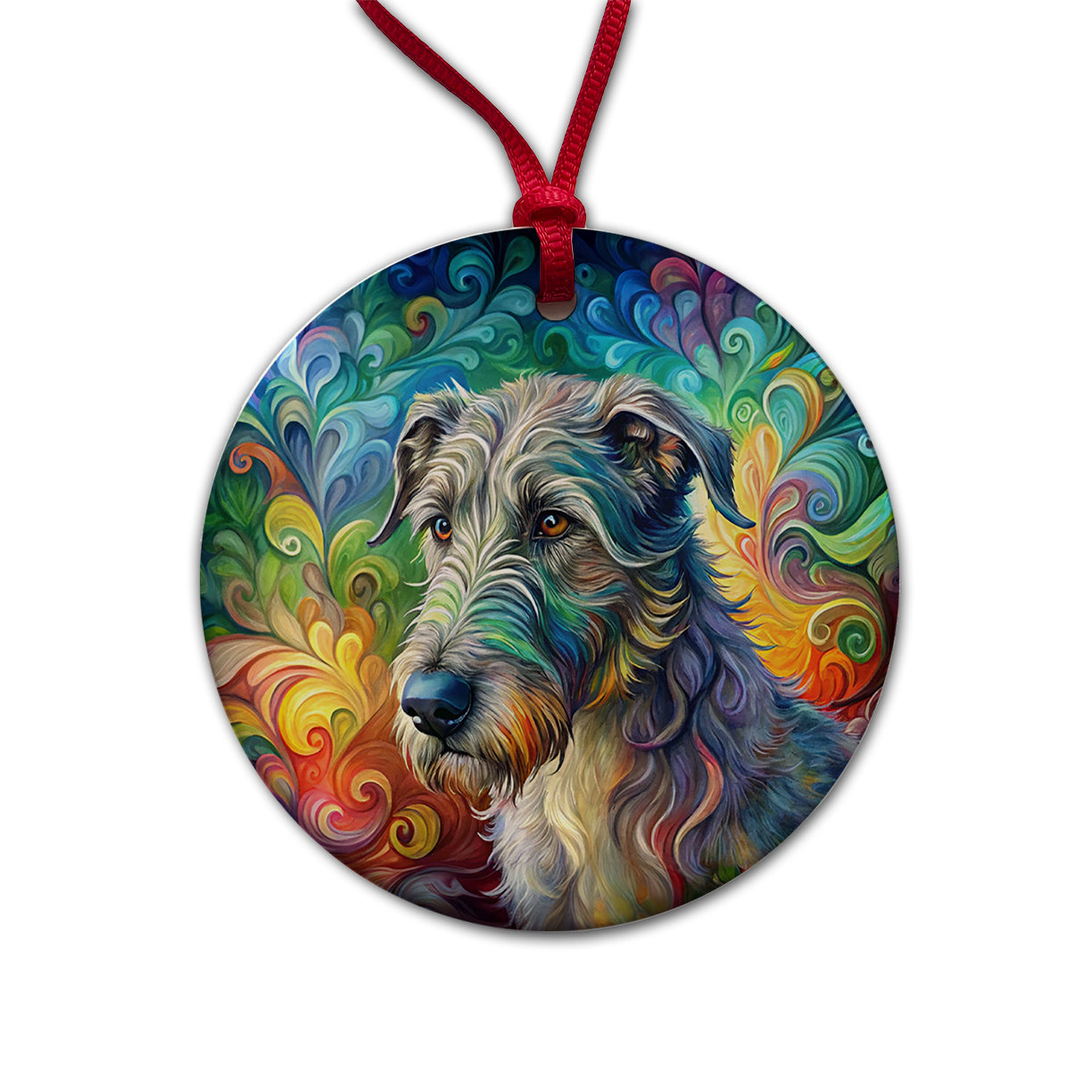 Irish Wolfhound Dog Abstract Art Round Ceramic Holiday Christmas Tree Ornament