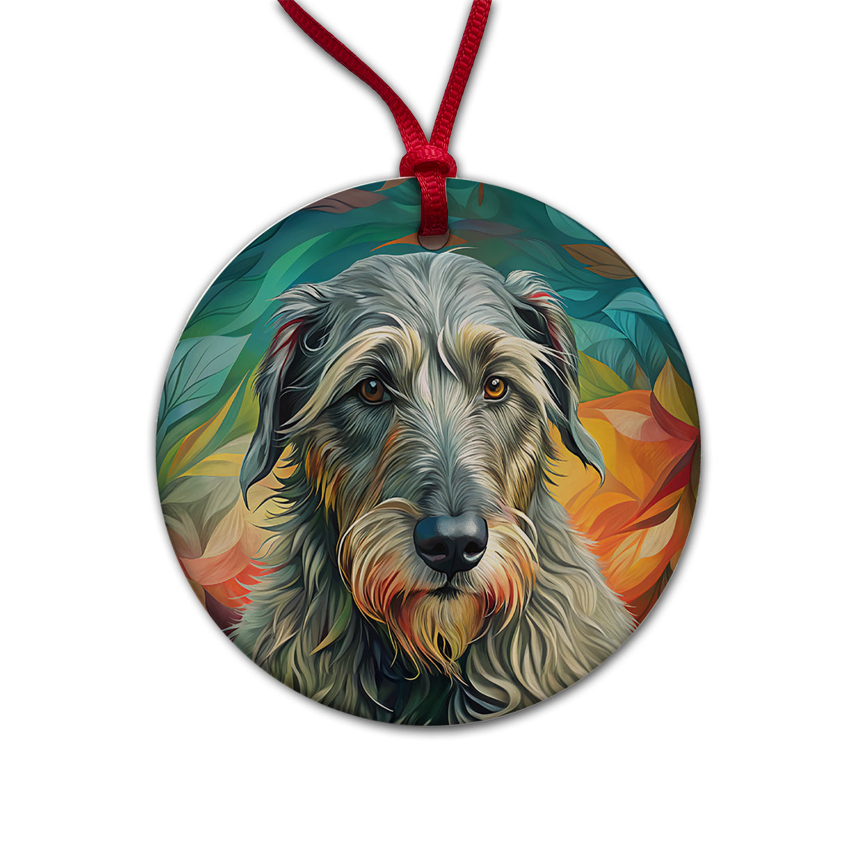 Irish Wolfhound Dog Contemporary Art Round Ceramic Holiday Christmas Tree Ornament