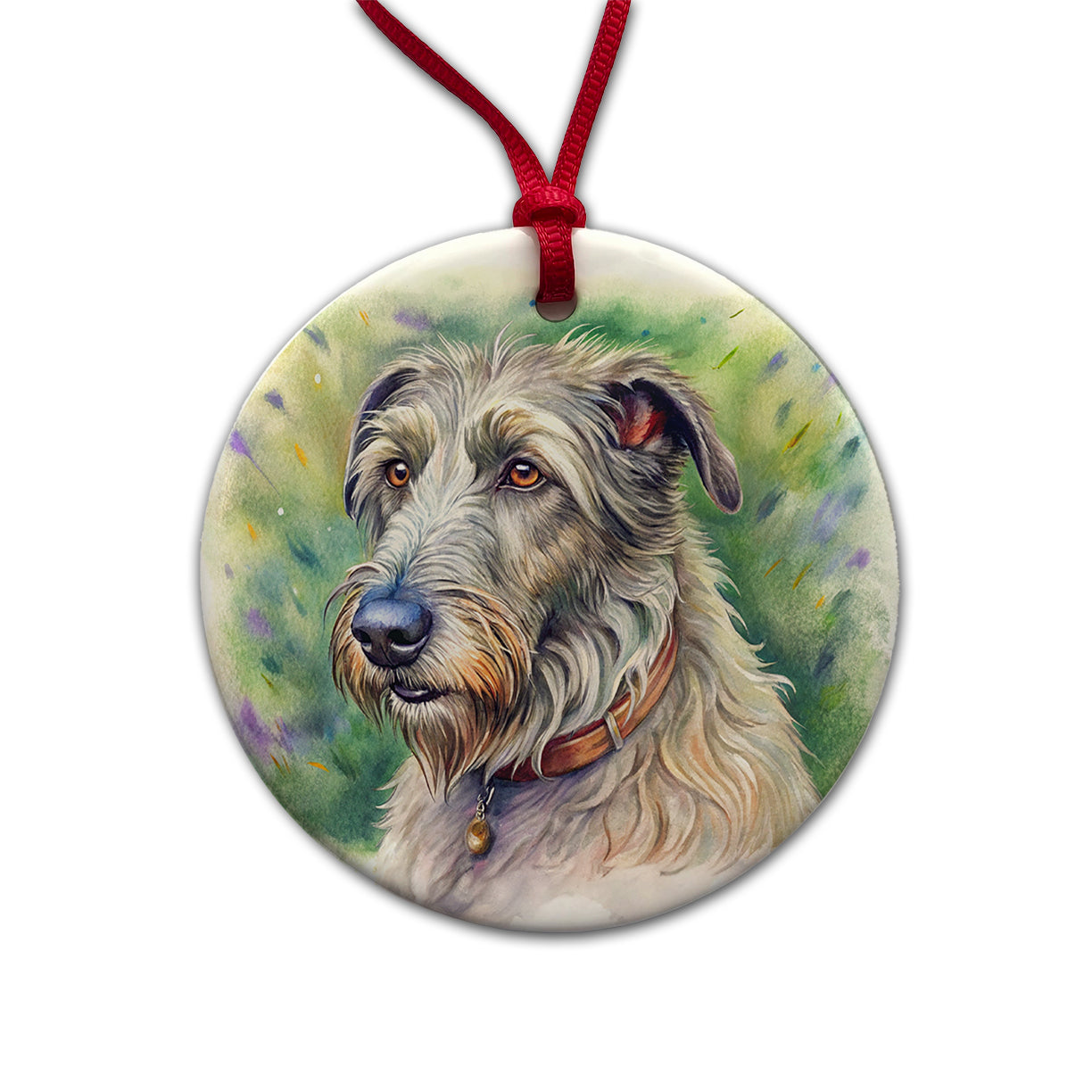 Irish Wolfhound Dog Illustration Round Ceramic Holiday Christmas Tree Ornament