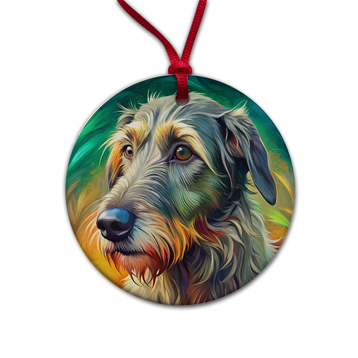Irish Wolfhound Dog Pop Art Round Ceramic Holiday Christmas Tree Ornament