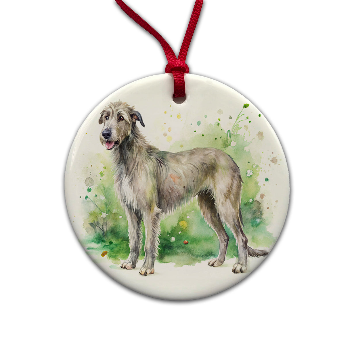 Irish Wolfhound Dog Watercolor Style Round Ceramic Holiday Christmas Tree Ornament