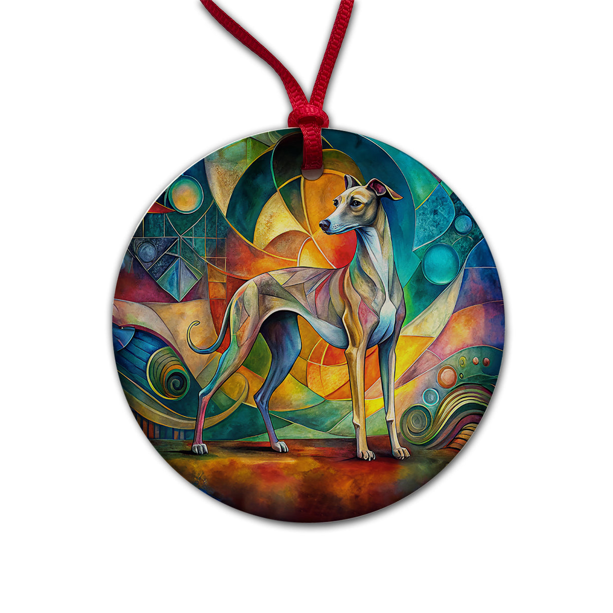 Italian Greyhound Dog Abstract Art Round Ceramic Holiday Christmas Tree Ornament