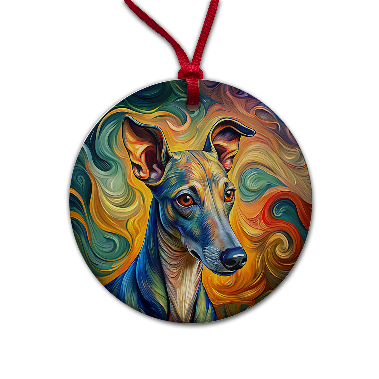 Italian Greyhound Dog Expressionism Art Round Ceramic Holiday Christmas Tree Ornament