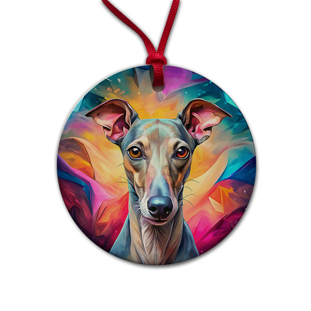 Italian Greyhound Dog Pop Art Round Ceramic Holiday Christmas Tree Ornament