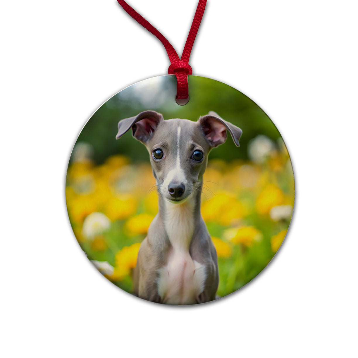 Italian Greyhound Dog Puppy Photo Round Ceramic Holiday Christmas Tree Ornament