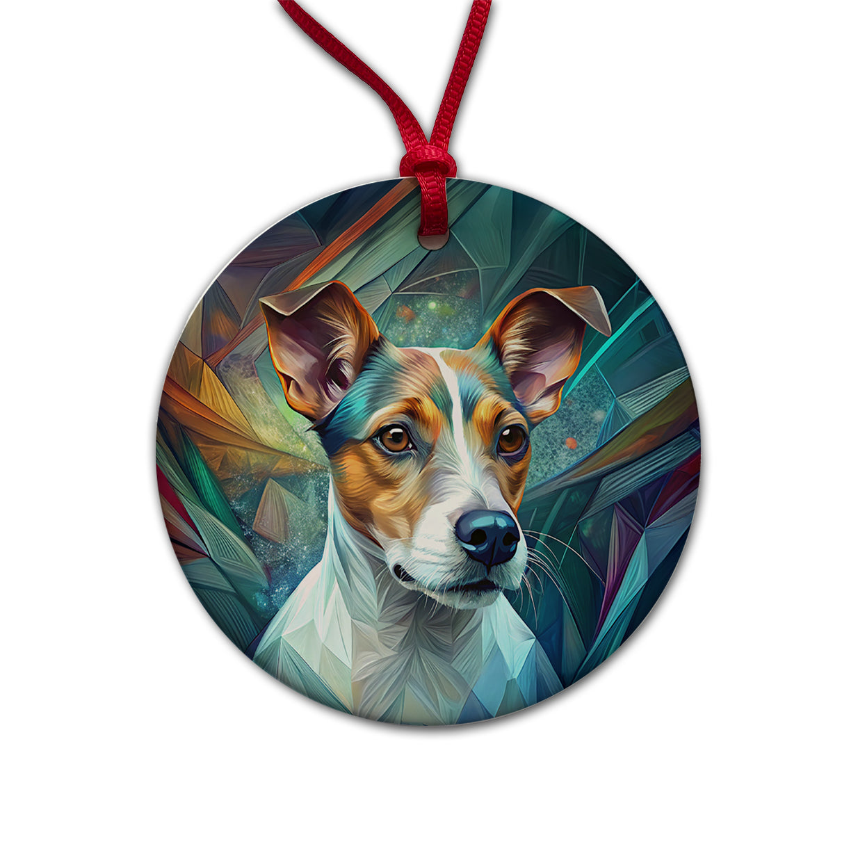 Jack Russell Terrier Dog Abstract Stylized Art Round Ceramic Holiday Christmas Tree Ornament