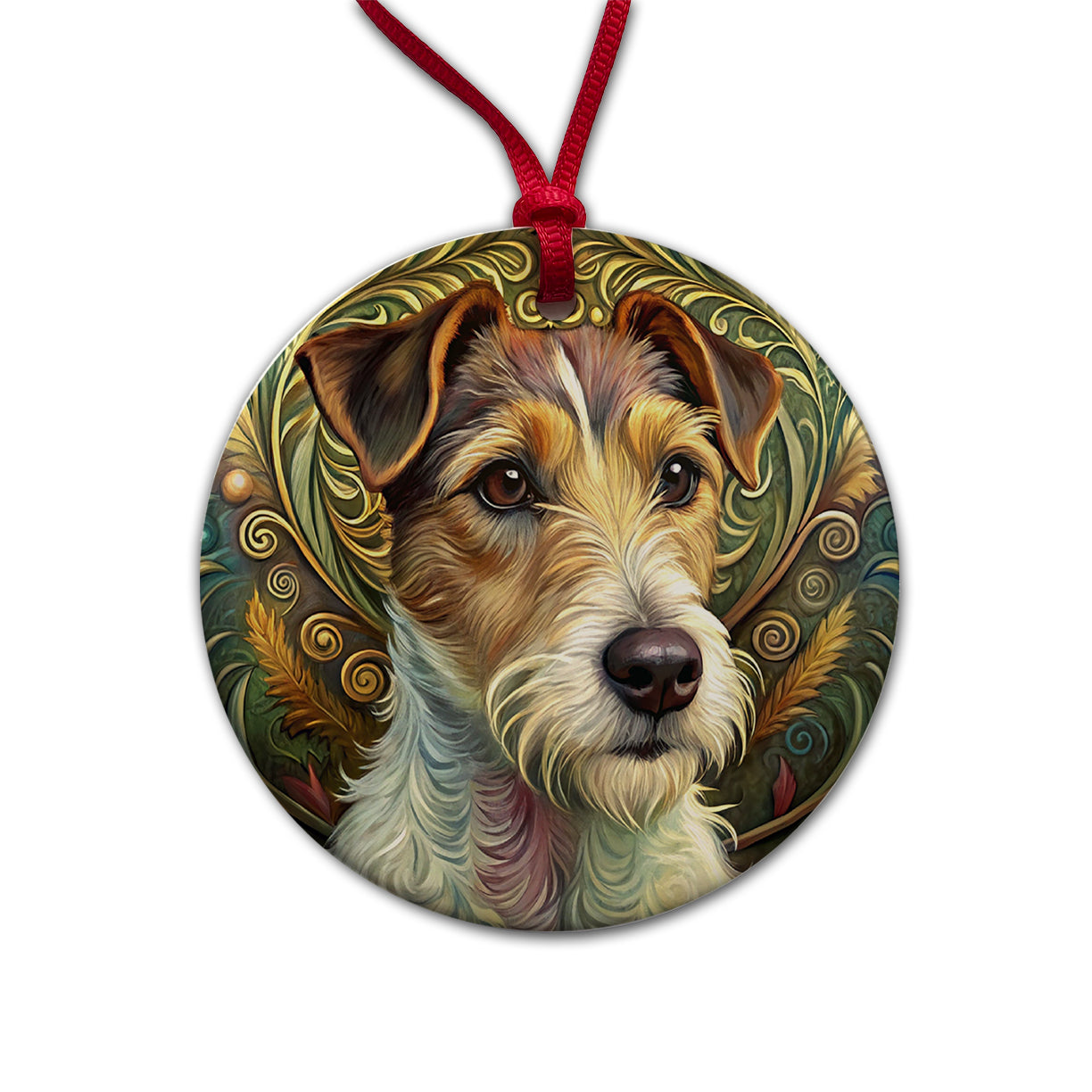 Jack Russell Terrier Dog Art Nouveau Round Ceramic Holiday Christmas Tree Ornament