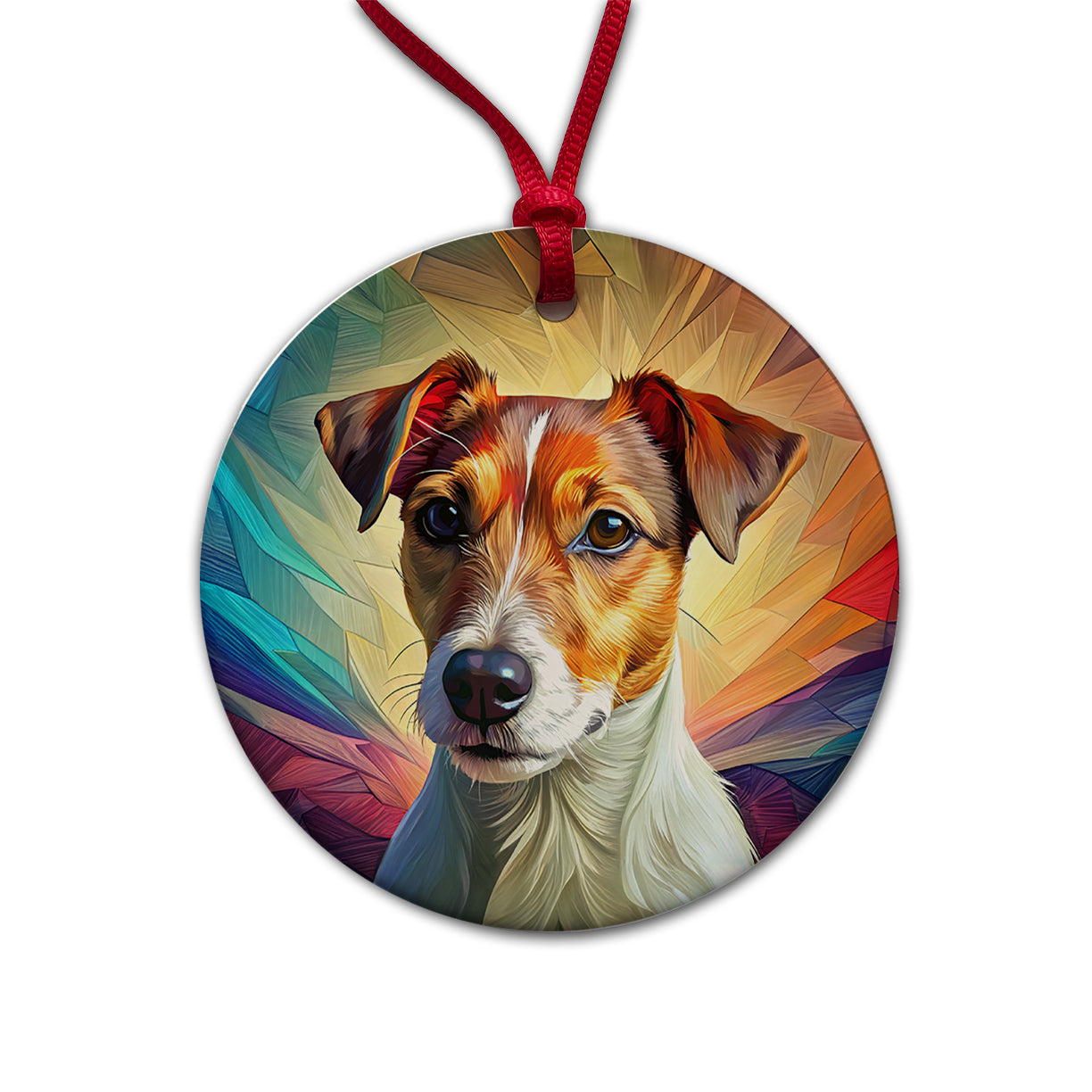 Jack Russell Terrier Dog Pop Art Round Ceramic Holiday Christmas Tree Ornament
