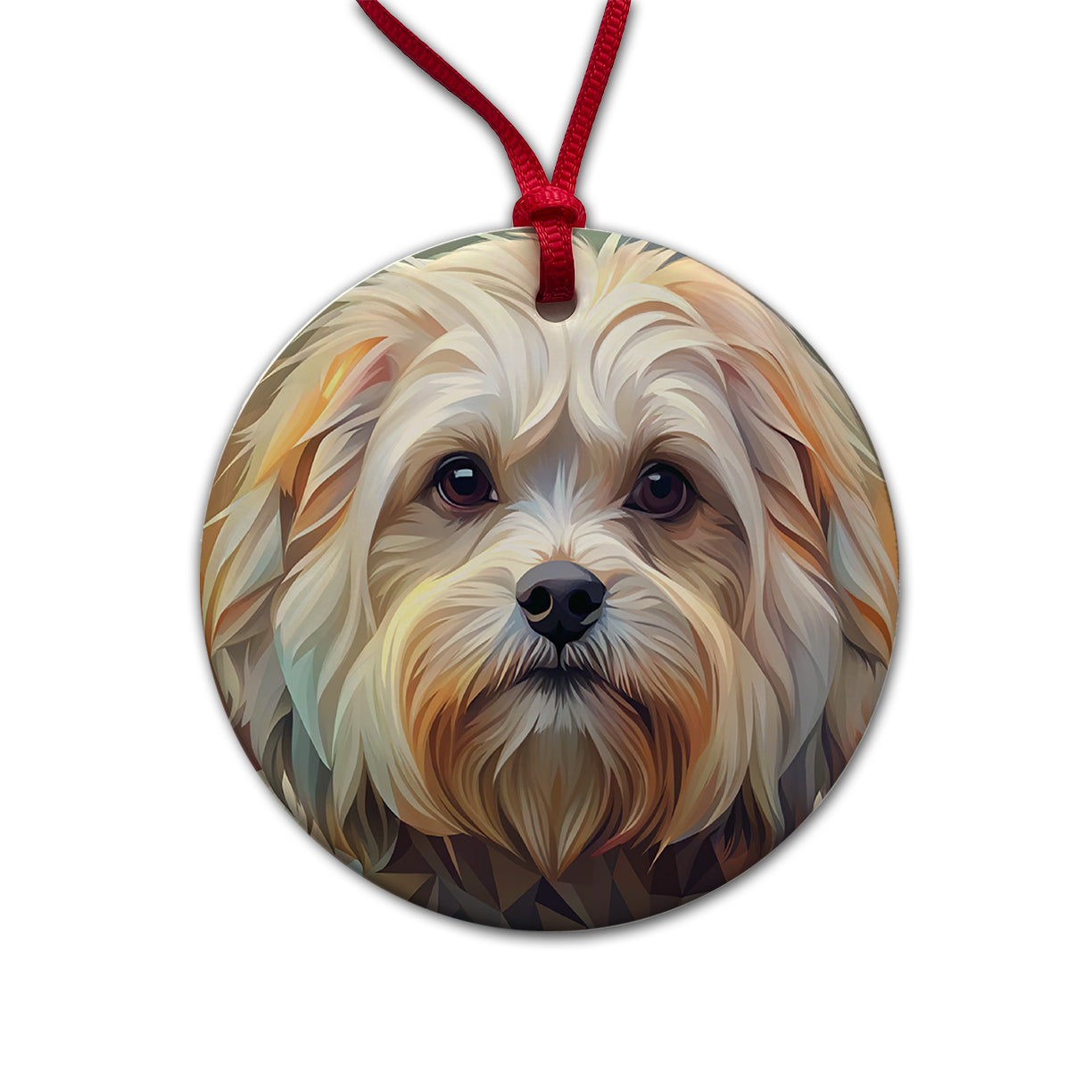 Maltese Dog Abstract Stylized Art Round Ceramic Holiday Christmas Tree Ornament