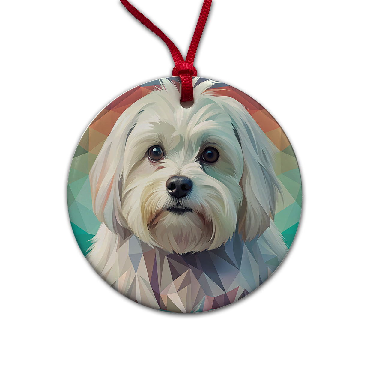 Maltese Dog Contemporary Art Round Ceramic Holiday Christmas Tree Ornament