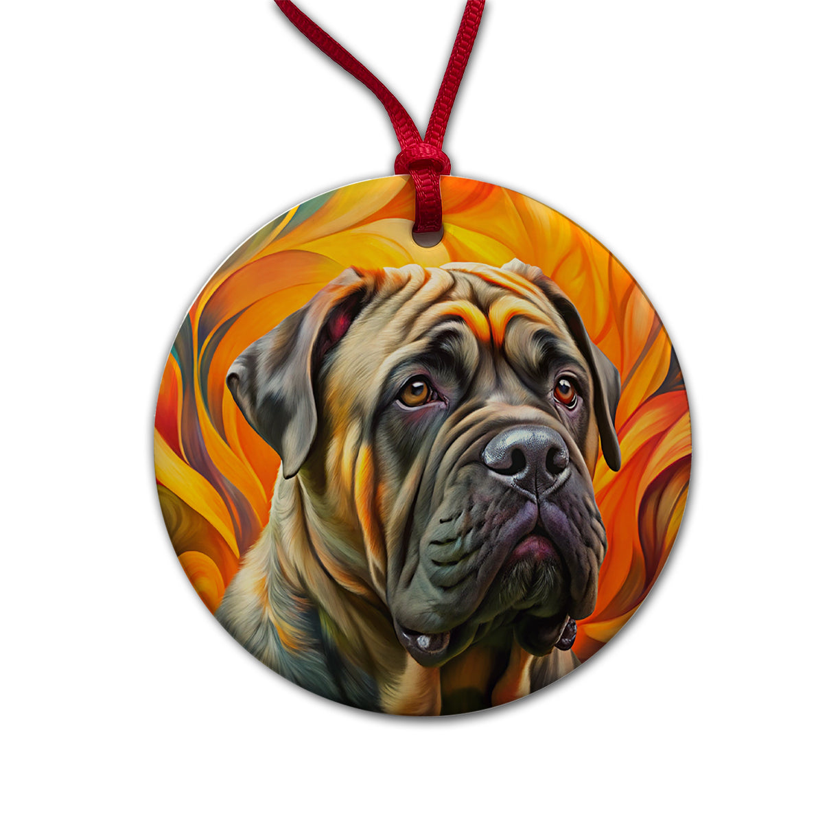 Mastiff Dog Abstract Art Round Ceramic Holiday Christmas Tree Ornament
