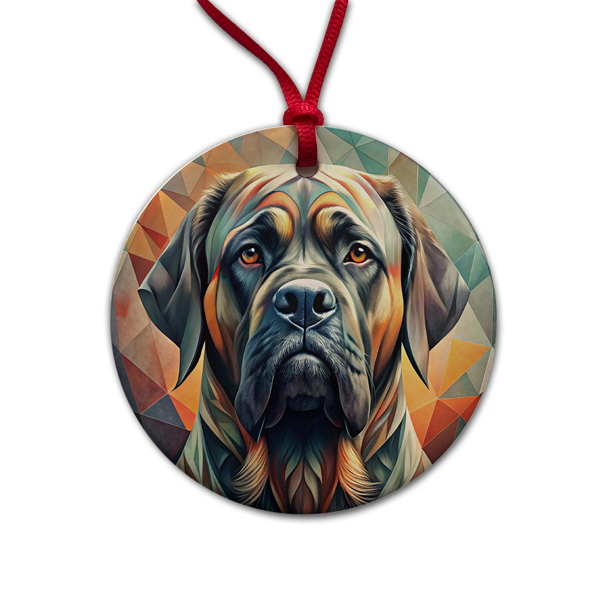 Mastiff Dog Abstract Stylized Art Round Ceramic Holiday Christmas Tree Ornament
