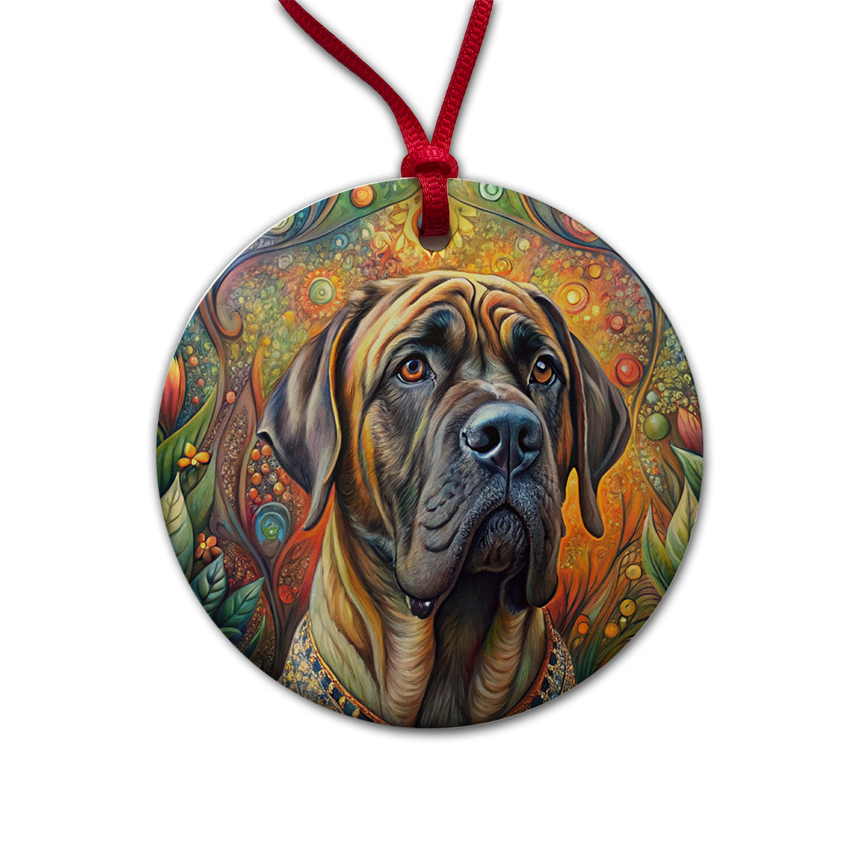 Mastiff Dog Bohemian Art Round Ceramic Holiday Christmas Tree Ornament